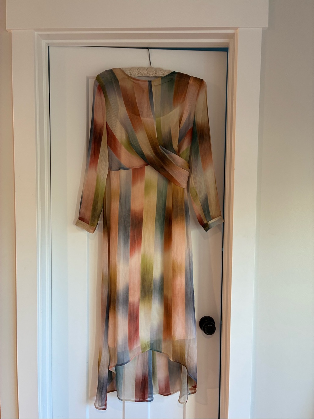 MNG Autumn Multi Color silky maxi Dress long sleeves flowy attached slip dress